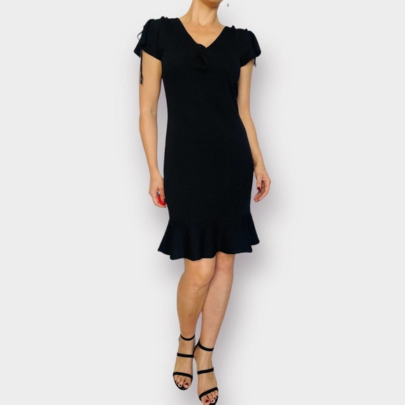 90s Carolyn‎ Eve Black Ruffed Hem Dress - Picture 2 of 9